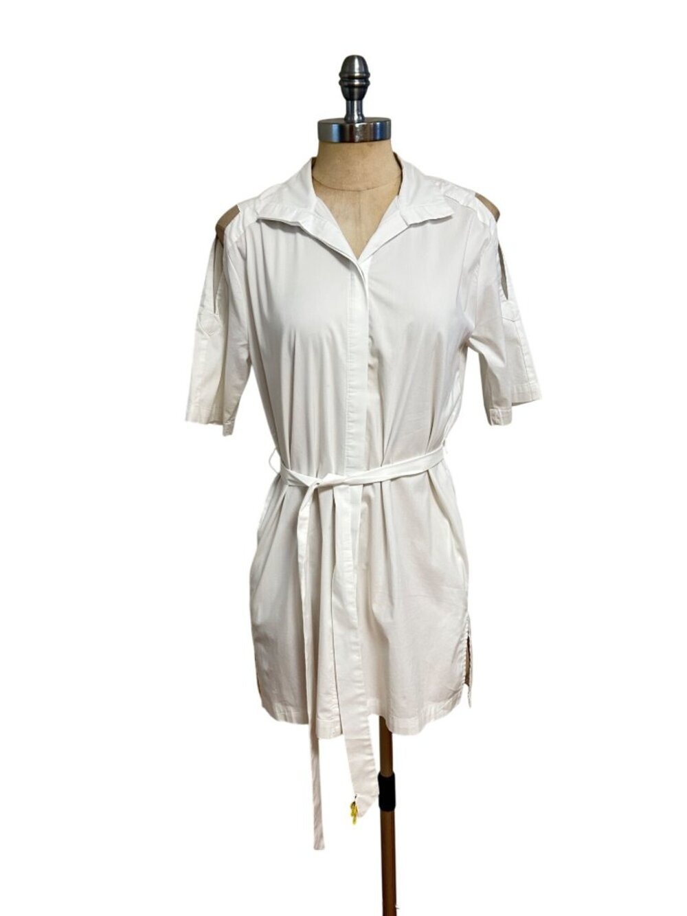 Chicos White Cold Shoulder Shirt Mini Dress W/ Belt Size 0 Small